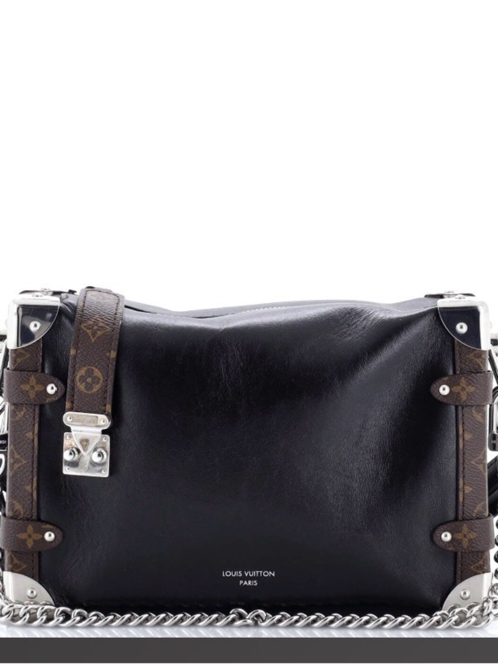 Louis Vuitton Black Leather Shoulder Bag with Silver Hardware